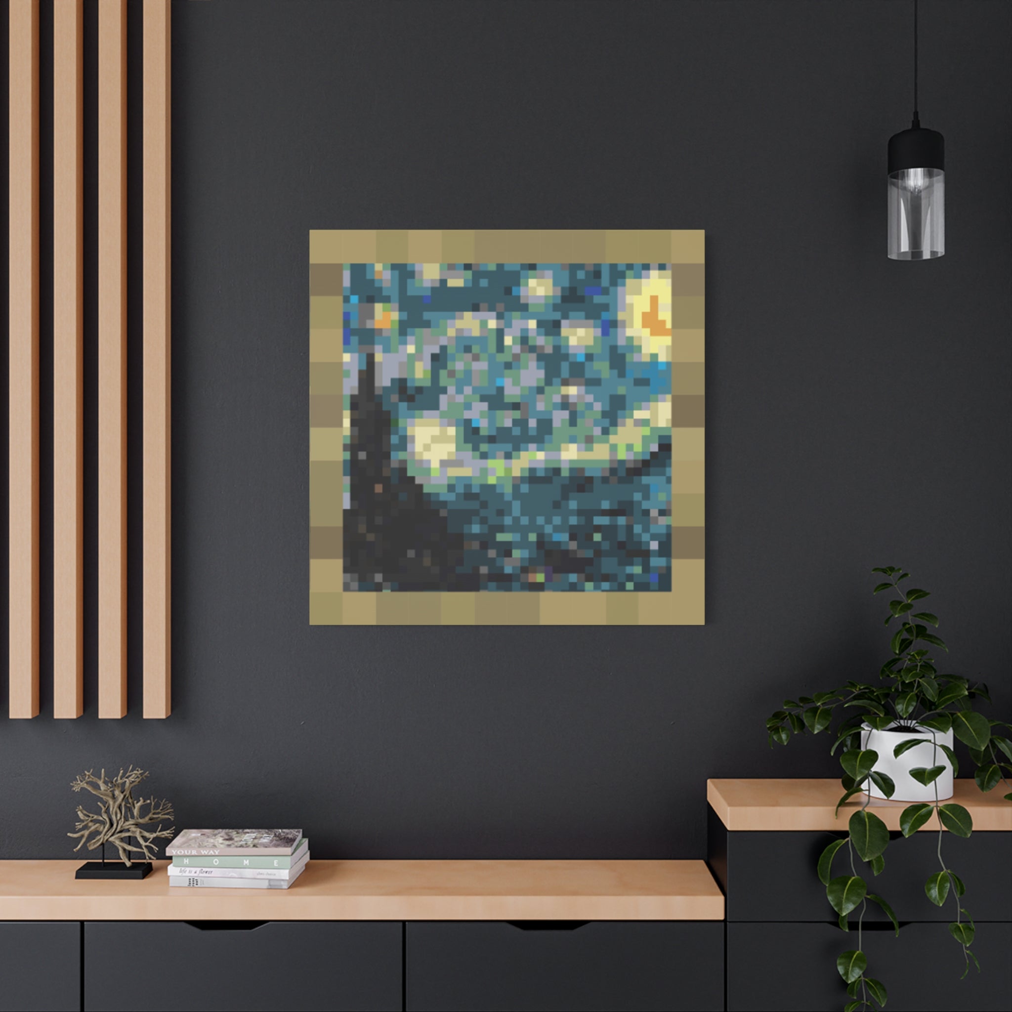 Starry Night Pixel-Style Matte Canvas Print
