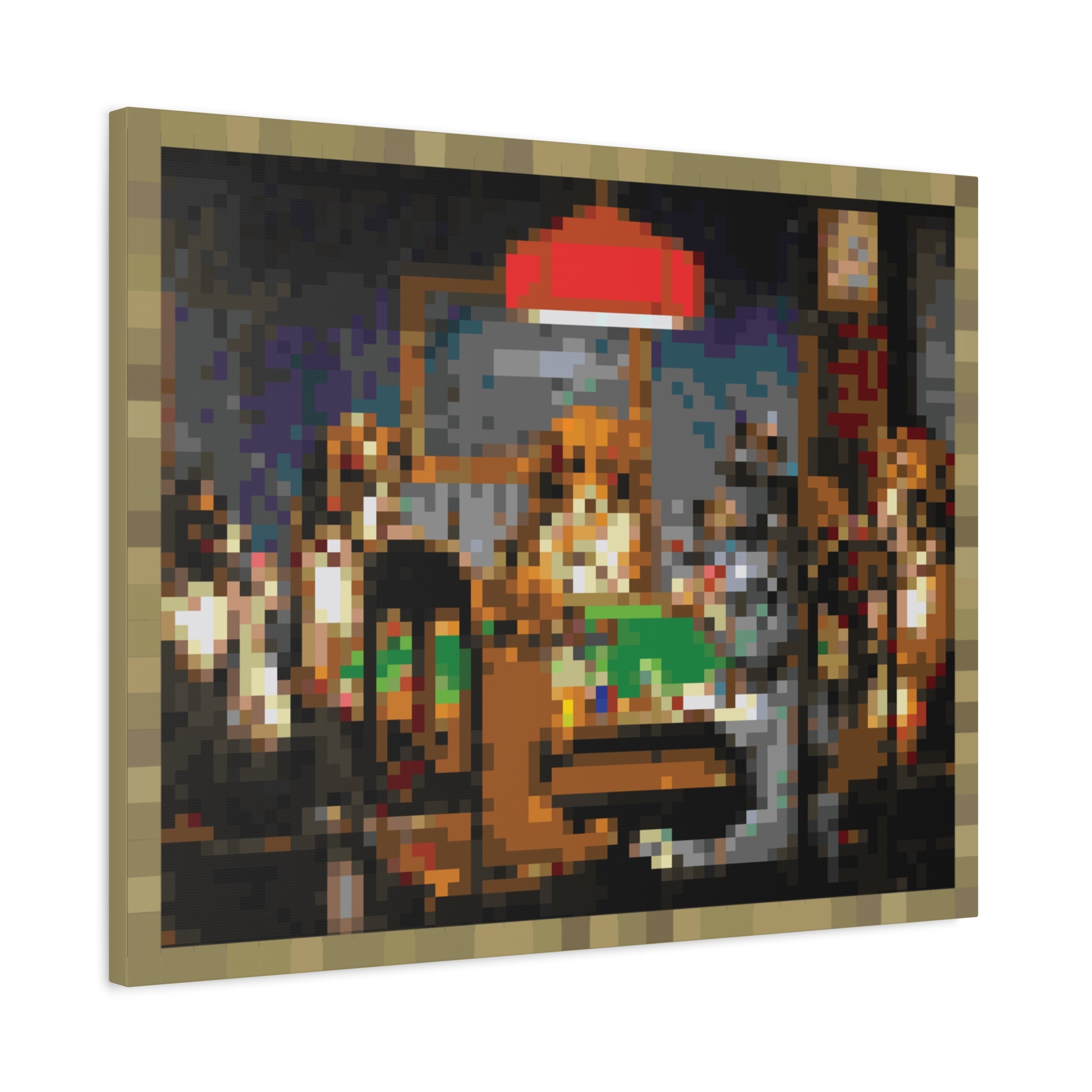 Dogs Playing Poker Pixel-Style Matte Canvas Print
