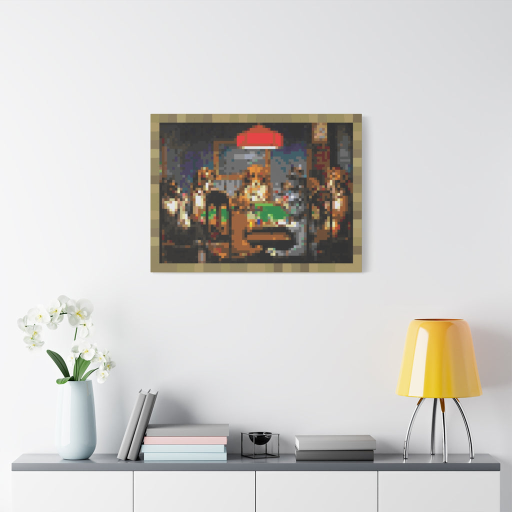 Dogs Playing Poker Pixel-Style Matte Canvas Print