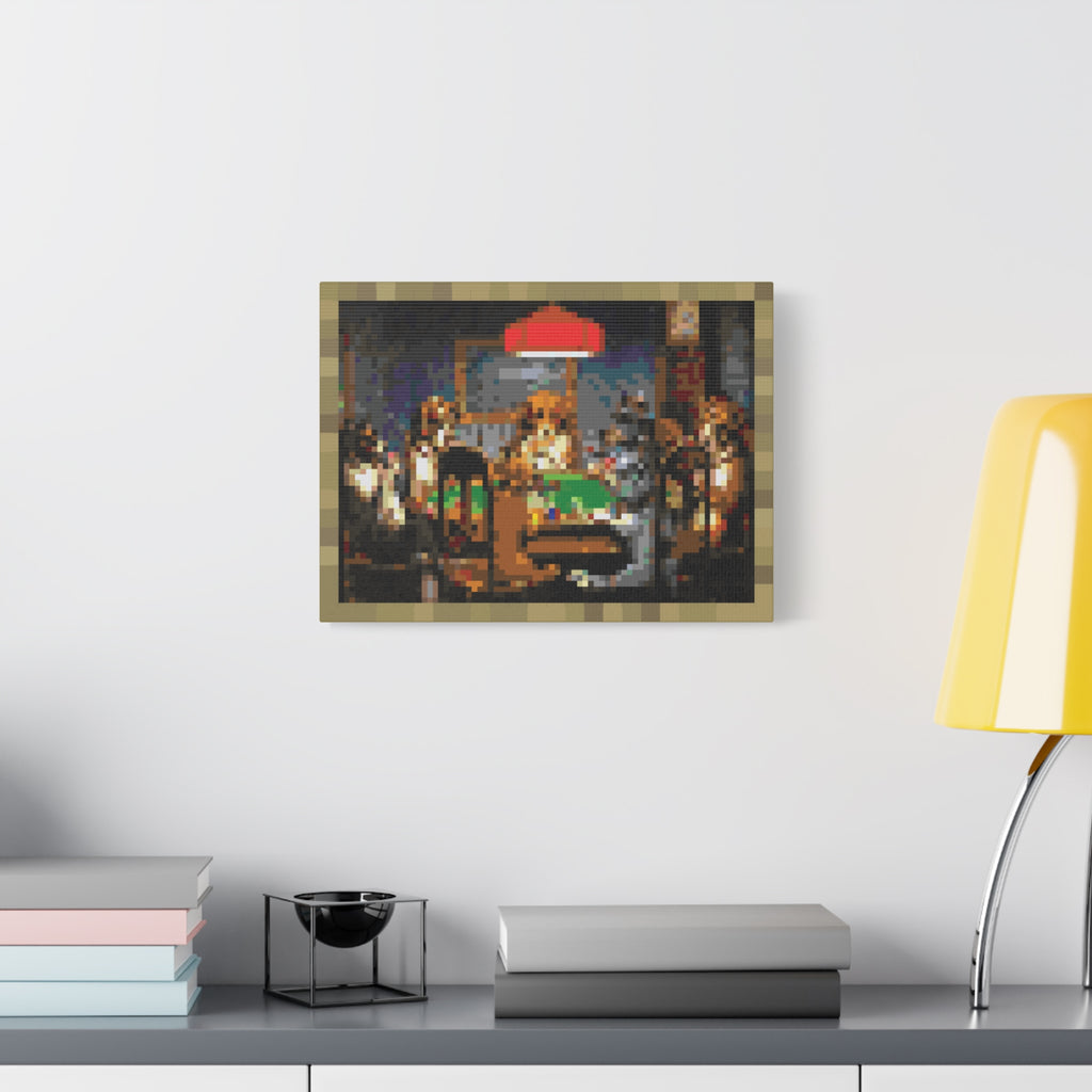 Dogs Playing Poker Pixel-Style Matte Canvas Print
