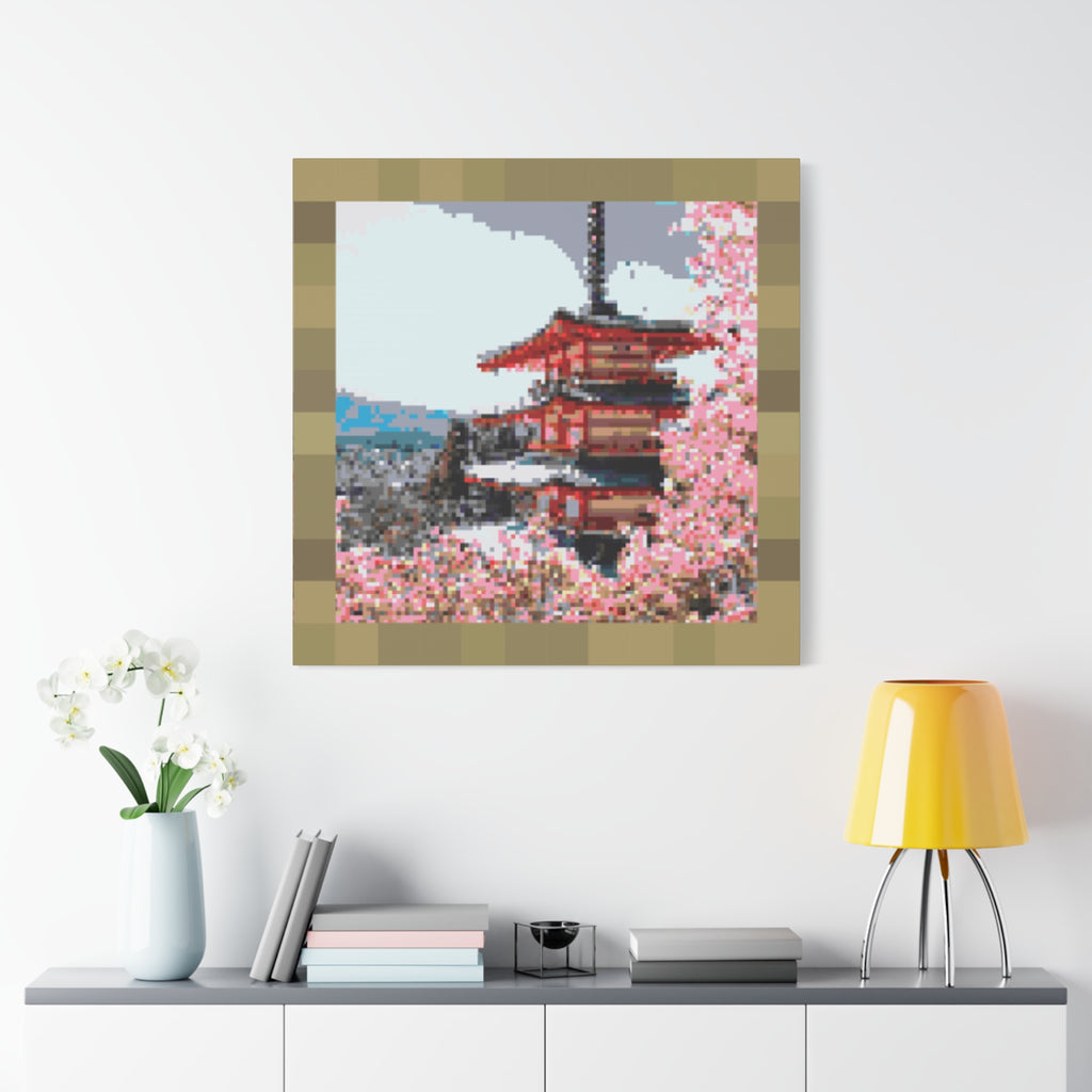 Japanese Cherry Blossom Name Pixel-Style Matte Canvas Print