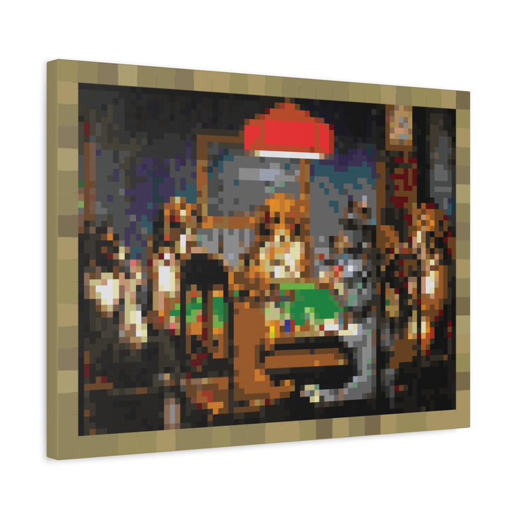 Dogs Playing Poker Pixel-Style Matte Canvas Print