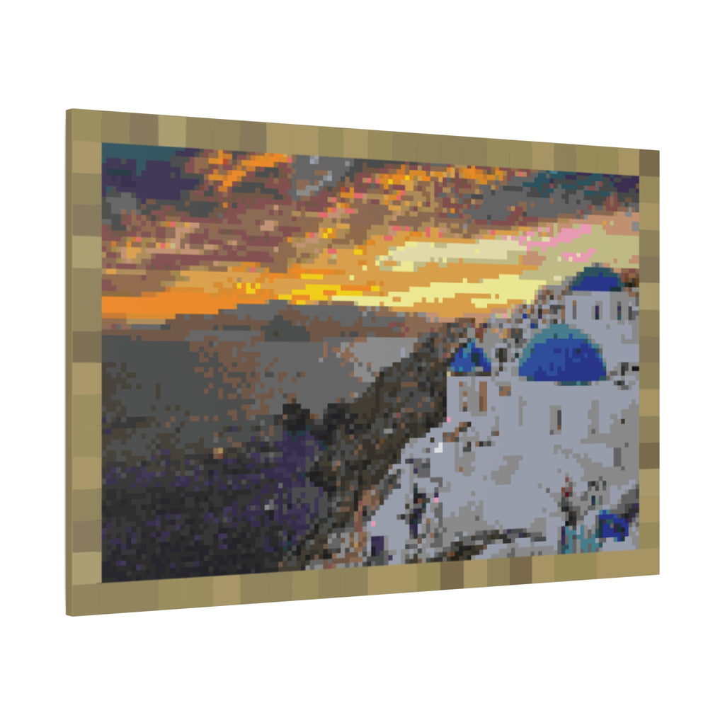 Santorini Sunset Pixel-Style Matte Canvas Print