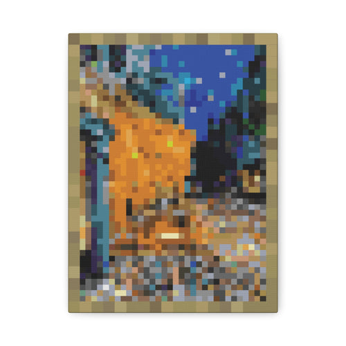 Cafe Terrace at Night Pixel-Style Matte Canvas Print