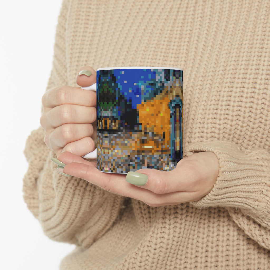 Cafe Terrace at Night Pixel-Style Ceramic Mug (11oz/15oz)