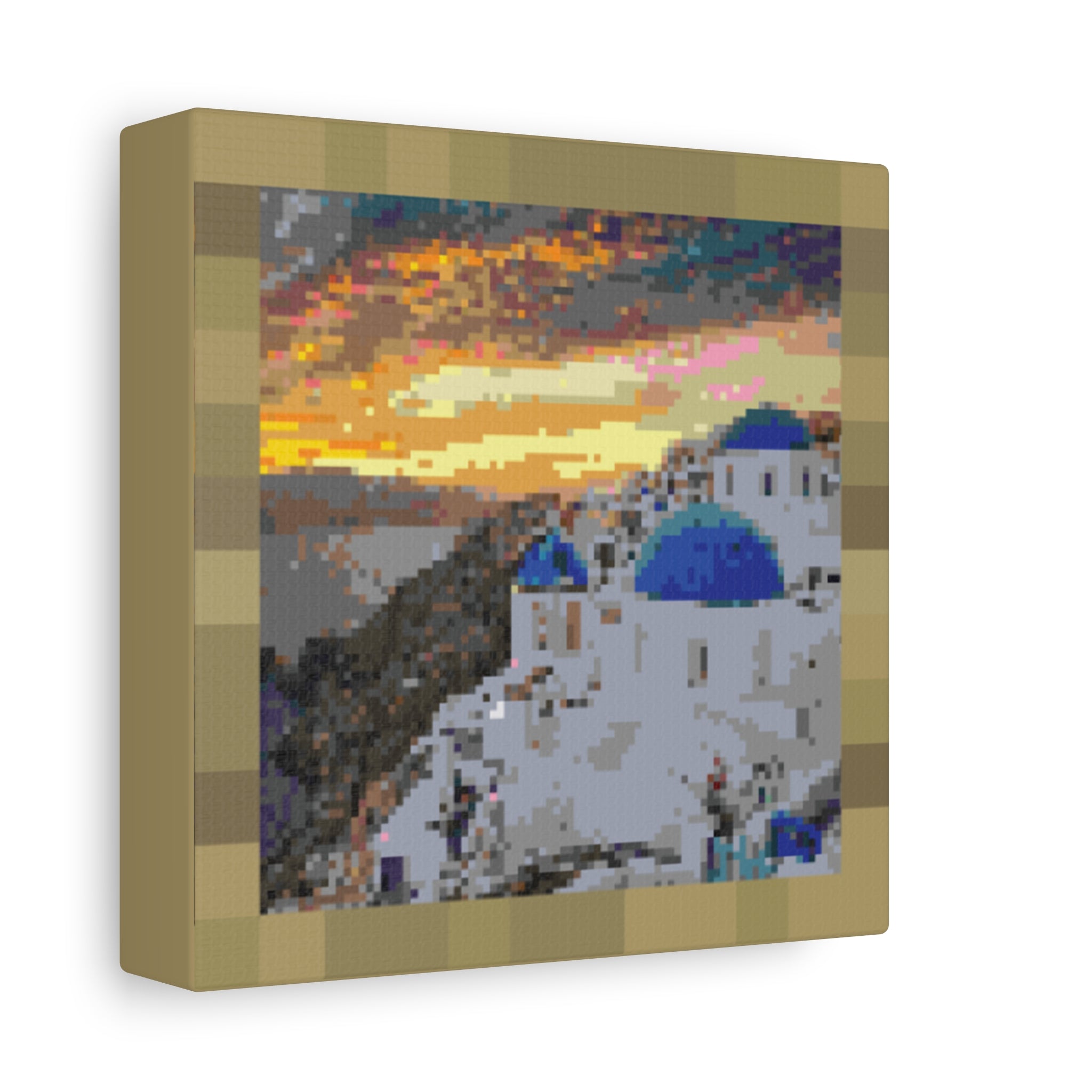 Santorini Sunset Pixel-Style Matte Canvas Print