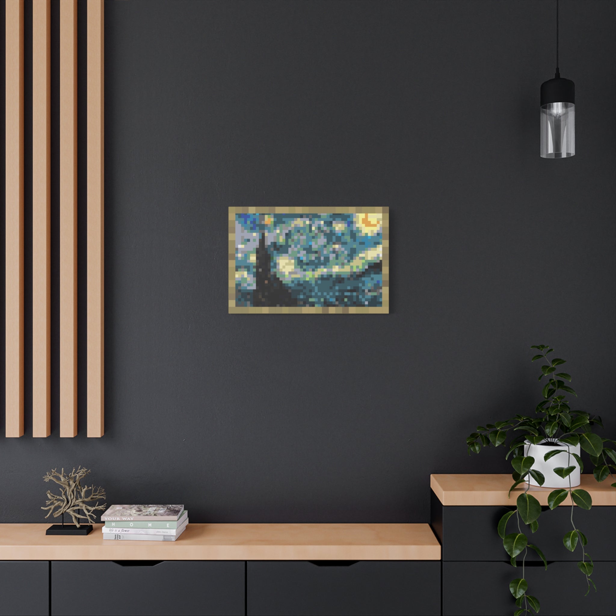 Starry Night Pixel-Style Matte Canvas Print