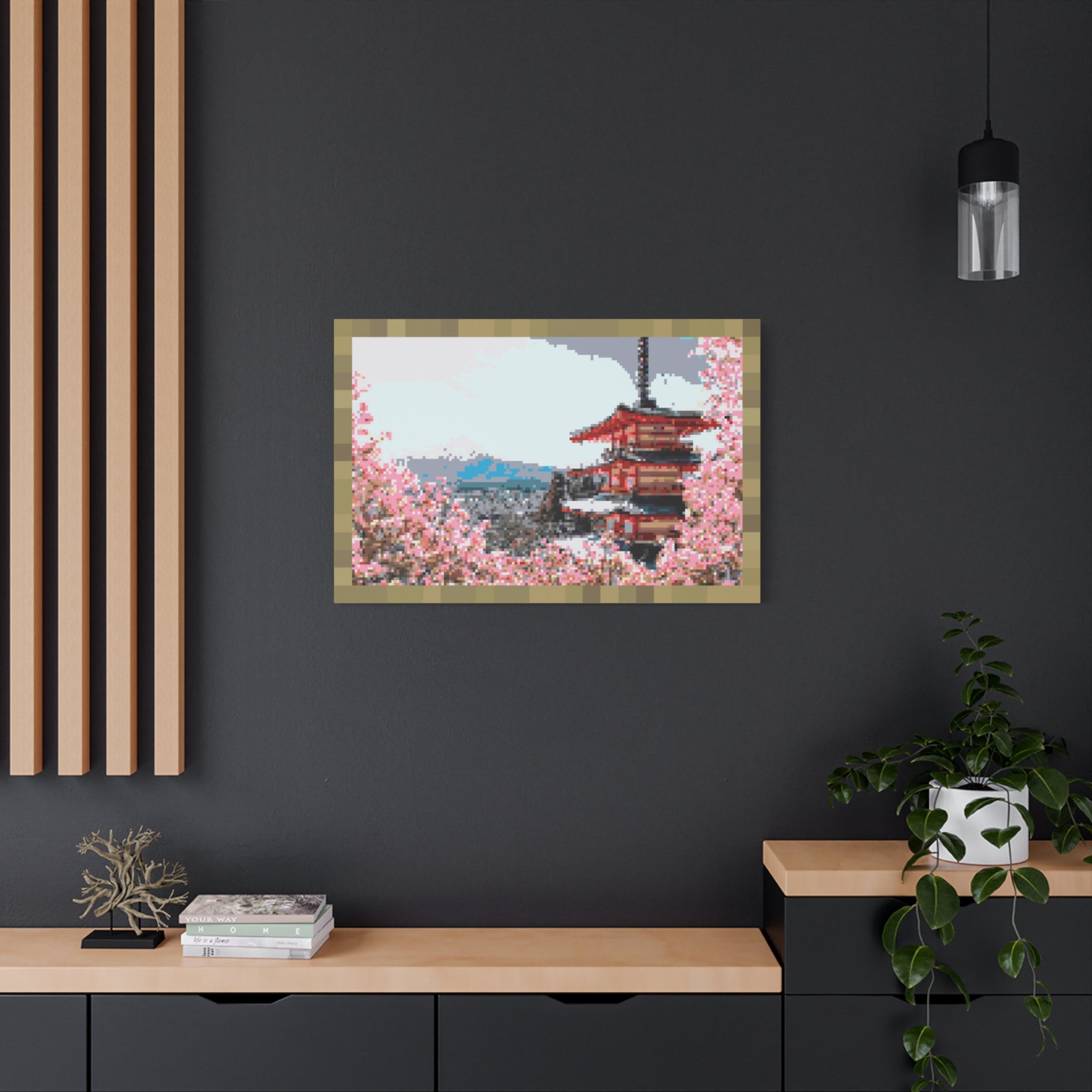 Japanese Cherry Blossom Name Pixel-Style Matte Canvas Print