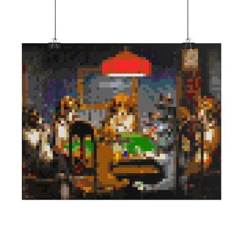 Dogs Playing Poker Pixel-Style Rolled Art Print