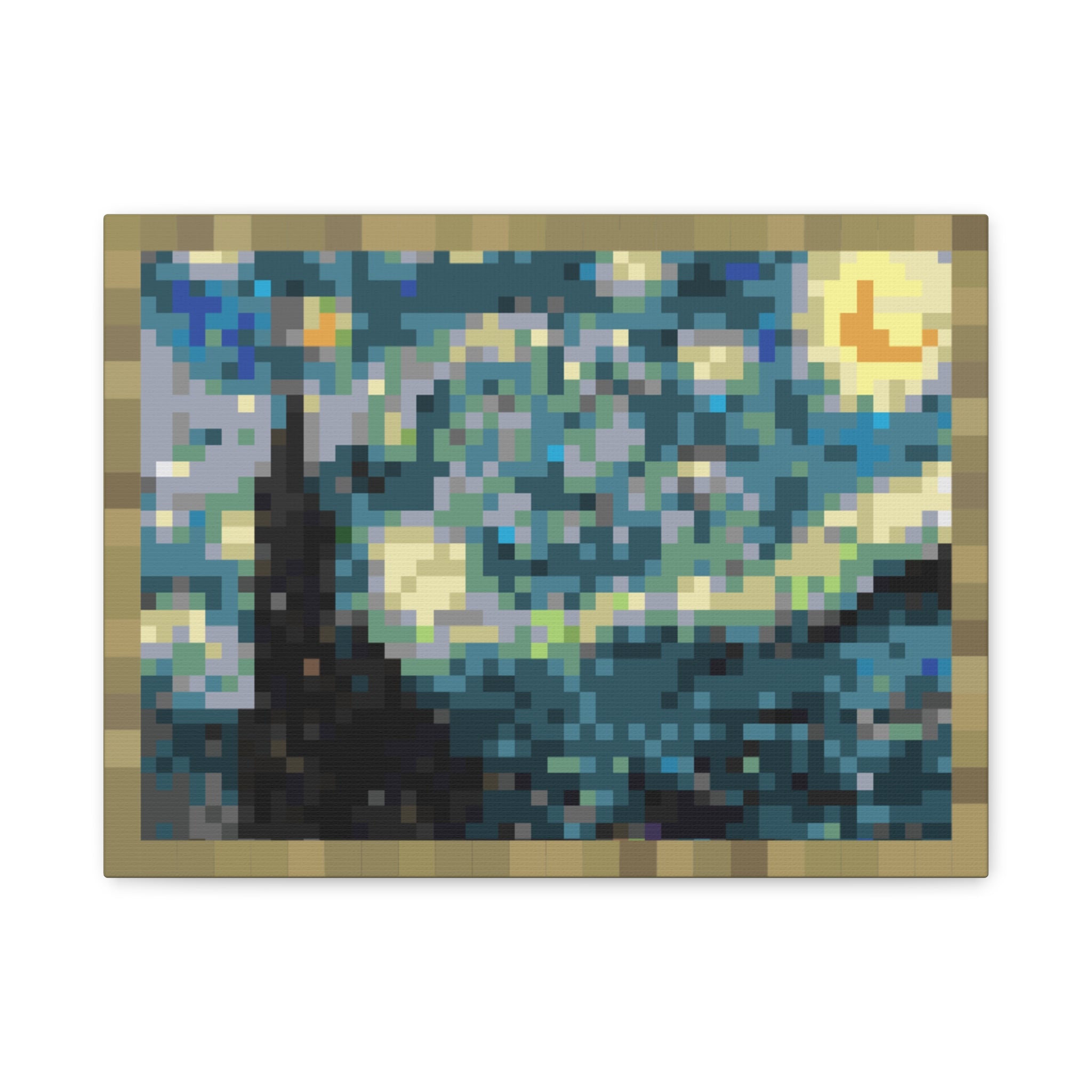 Starry Night Pixel-Style Matte Canvas Print
