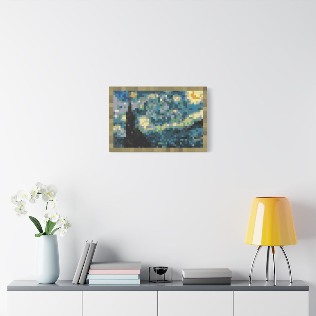 Starry Night Pixel-Style Matte Canvas Print