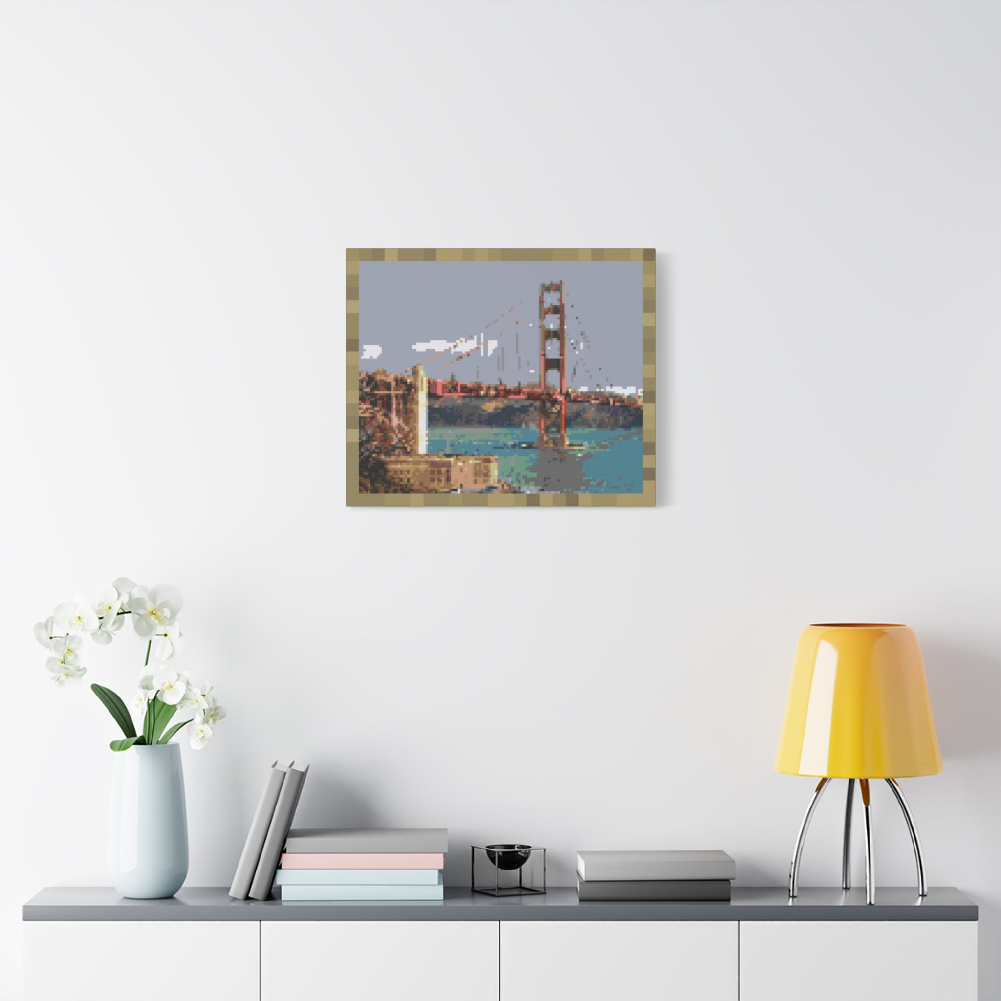 Golden Gate Bridge Pixel-Style Matte Canvas Print