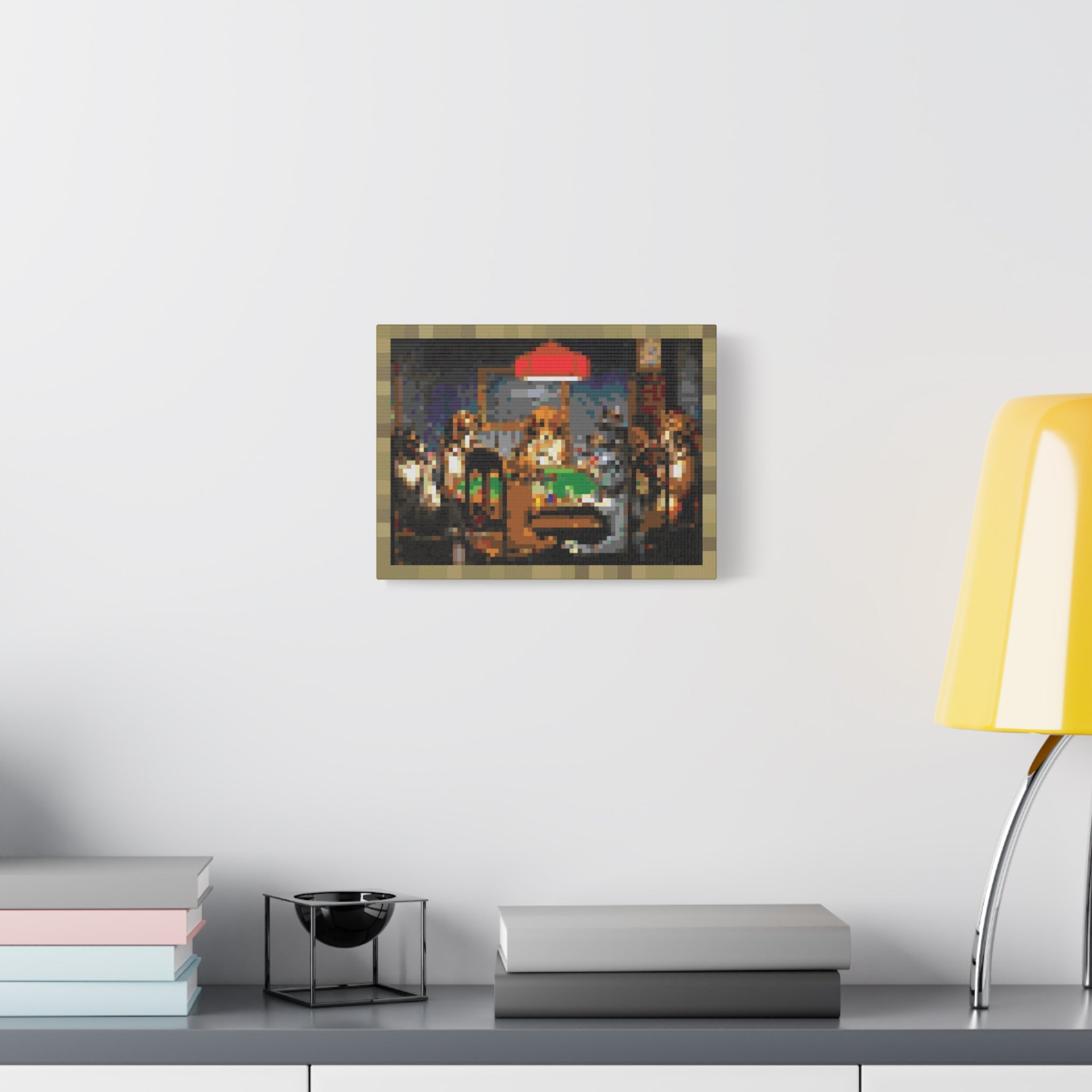Dogs Playing Poker Pixel-Style Matte Canvas Print