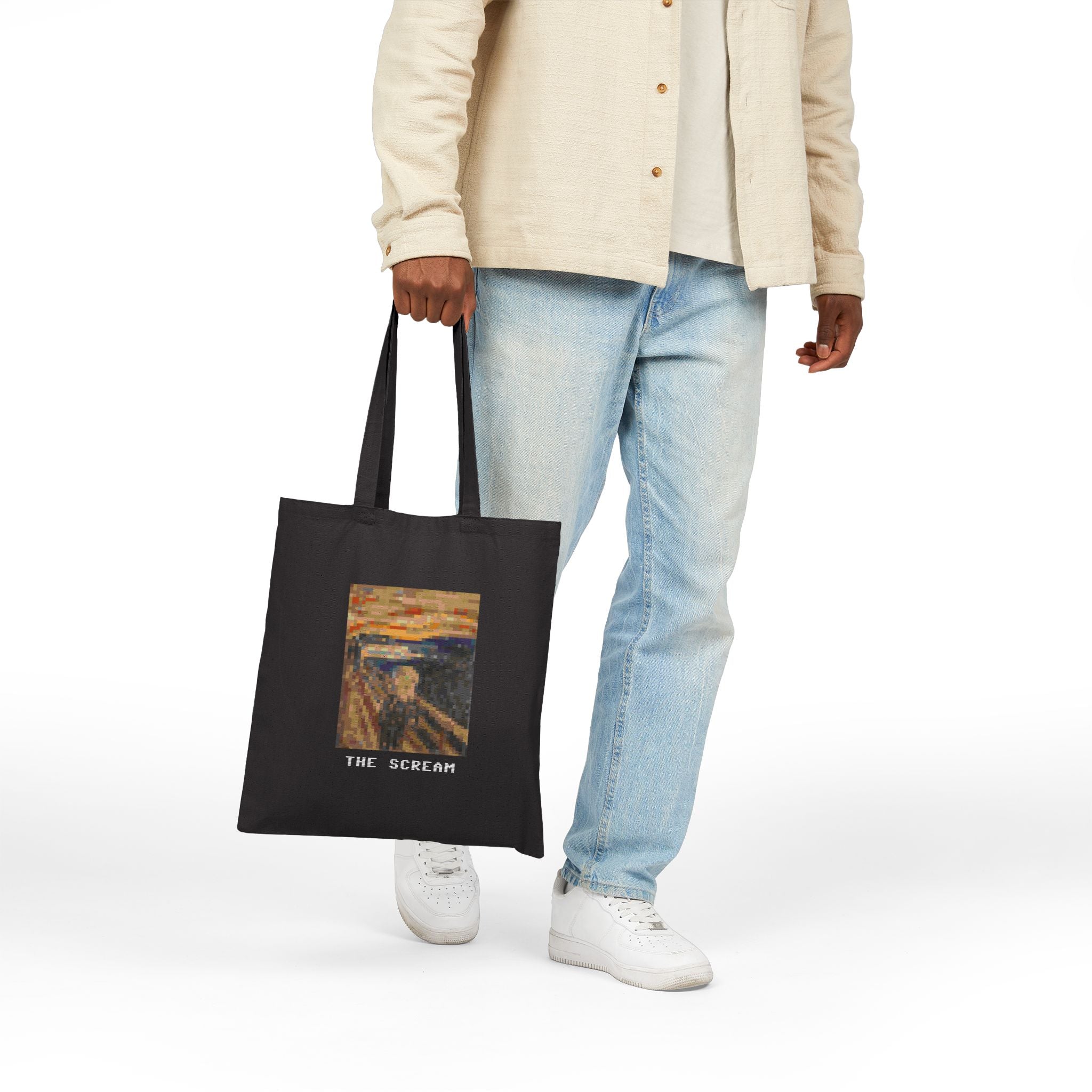 The Scream Pixel Art Tote Bag — Famous Artwork Canvas Tote