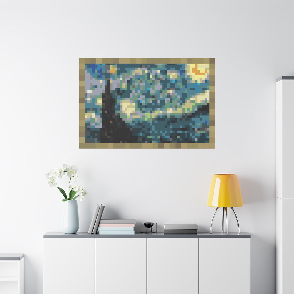 Starry Night Pixel-Style Matte Canvas Print