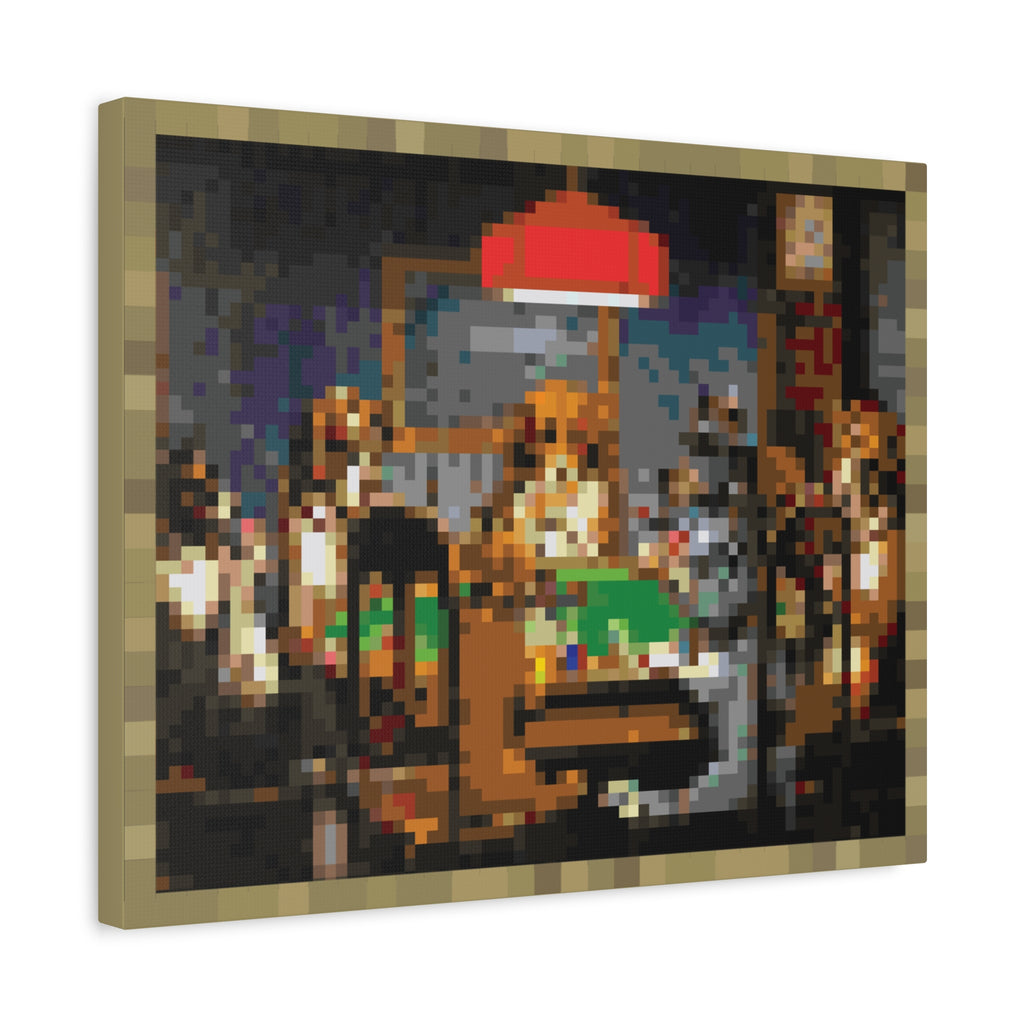 Dogs Playing Poker Pixel-Style Matte Canvas Print