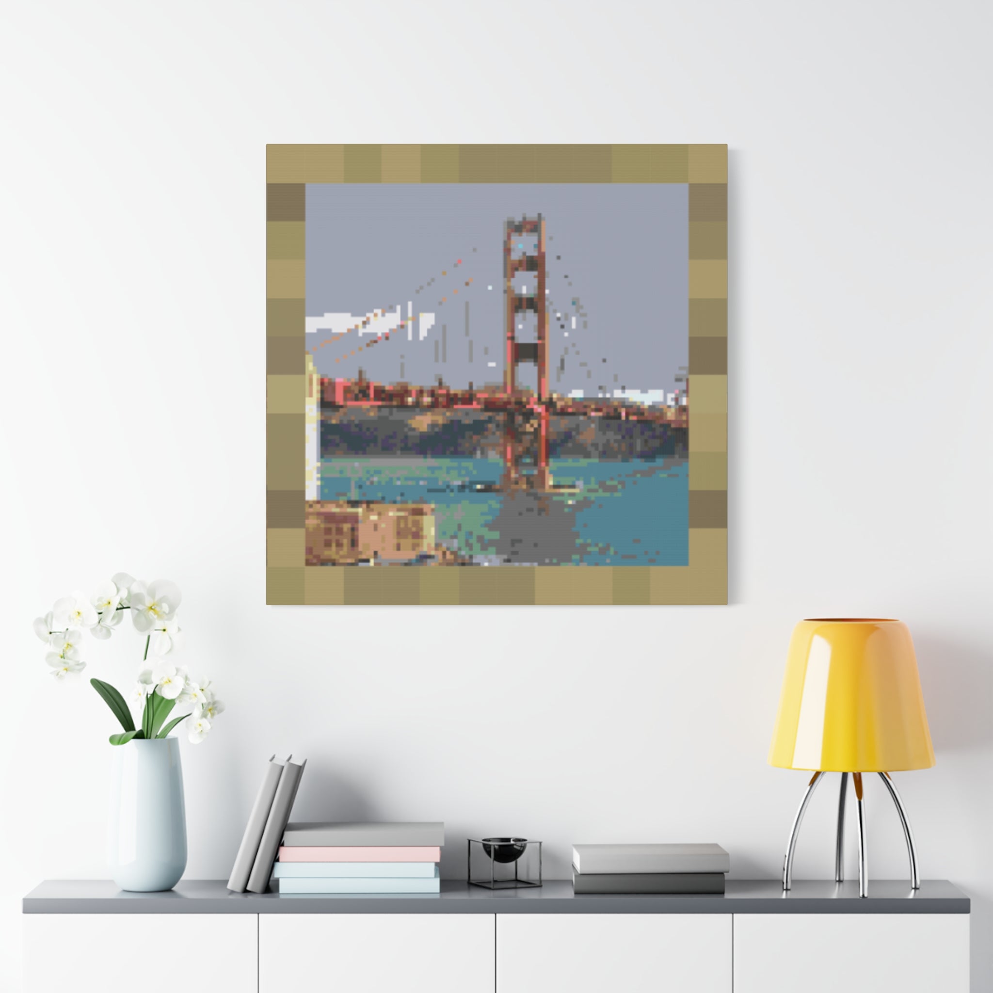 Golden Gate Bridge Pixel-Style Matte Canvas Print