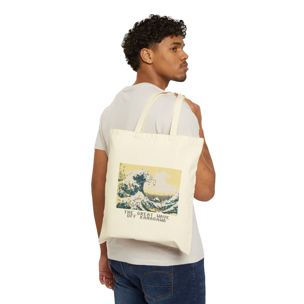 The Great Wave Pixel Art Tote Bag — Famous Artwork Canvas Tote