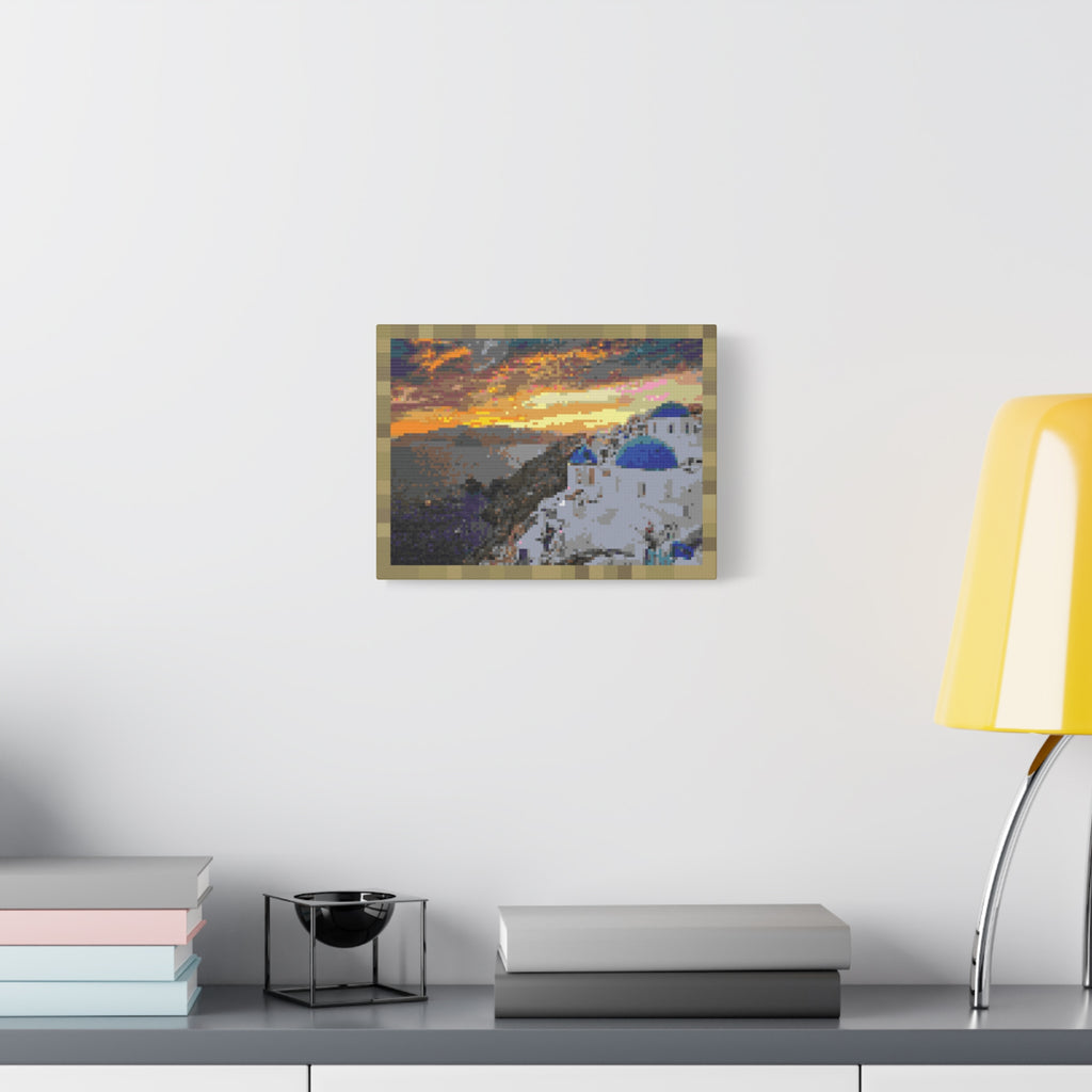 Santorini Sunset Pixel-Style Matte Canvas Print