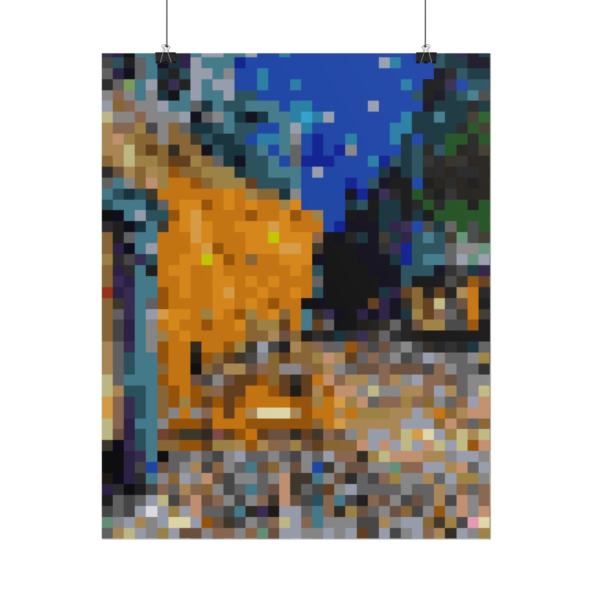 Cafe Terrace at Night Pixel-Style Rolled Art Print