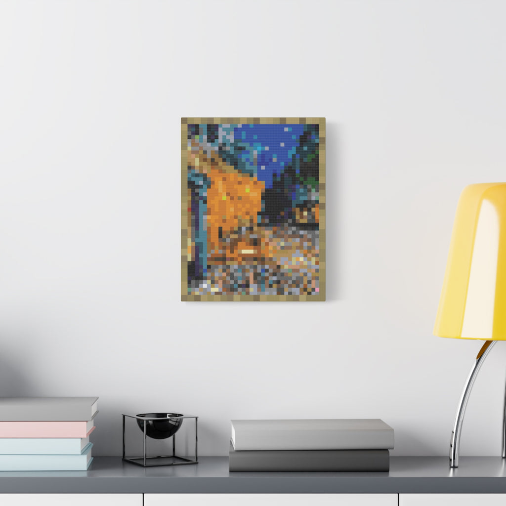 Cafe Terrace at Night Pixel-Style Matte Canvas Print