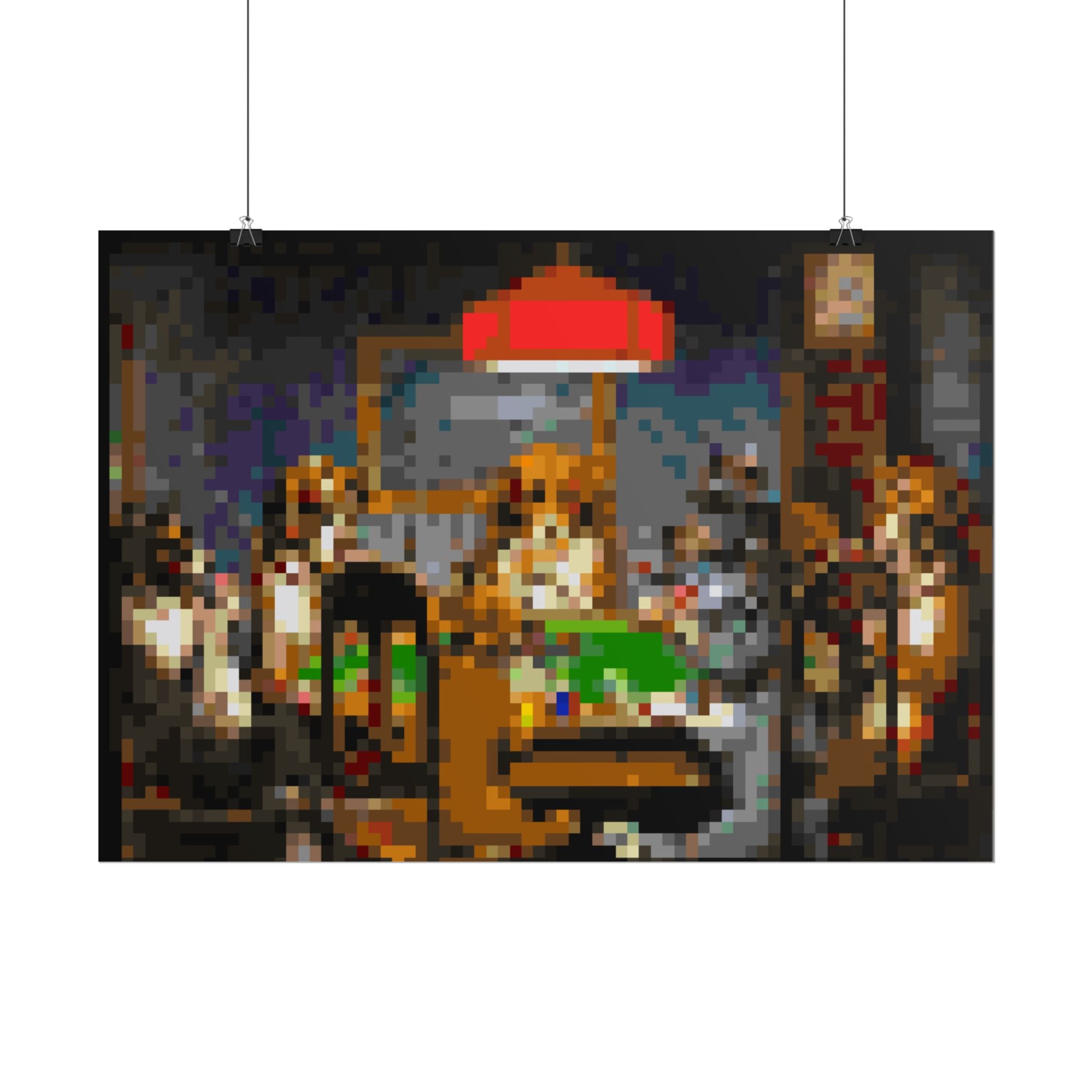 Dogs Playing Poker Pixel-Style Rolled Art Print