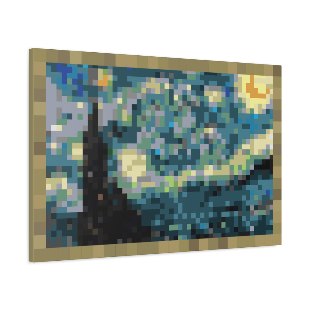 Starry Night Pixel-Style Matte Canvas Print