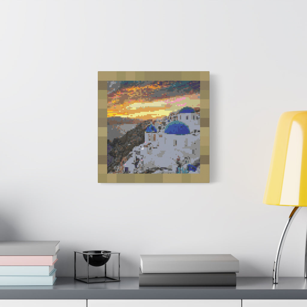 Santorini Sunset Pixel-Style Matte Canvas Print