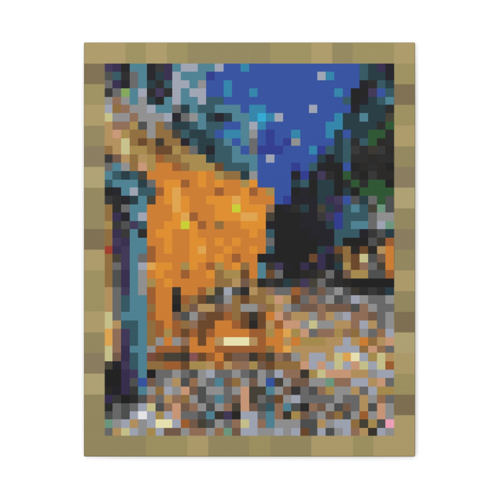 Cafe Terrace at Night Pixel-Style Matte Canvas Print