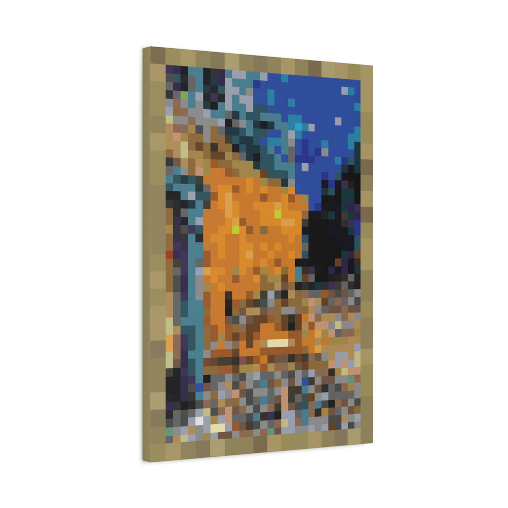 Cafe Terrace at Night Pixel-Style Matte Canvas Print