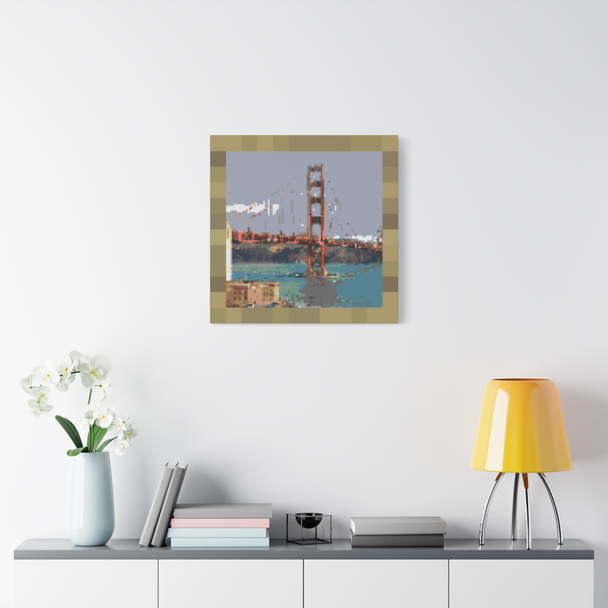 Golden Gate Bridge Pixel-Style Matte Canvas Print