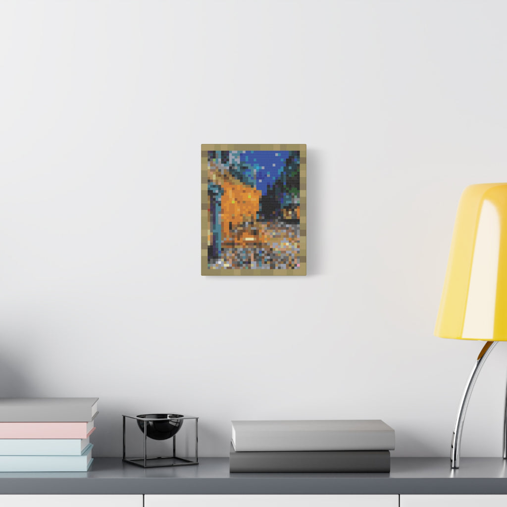 Cafe Terrace at Night Pixel-Style Matte Canvas Print