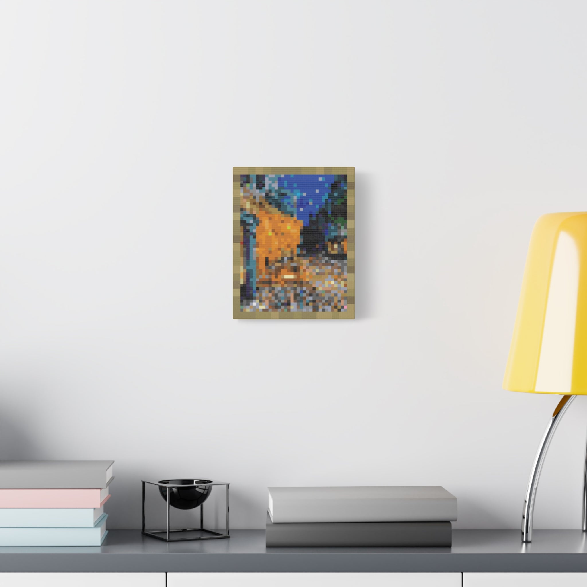 Cafe Terrace at Night Pixel-Style Matte Canvas Print