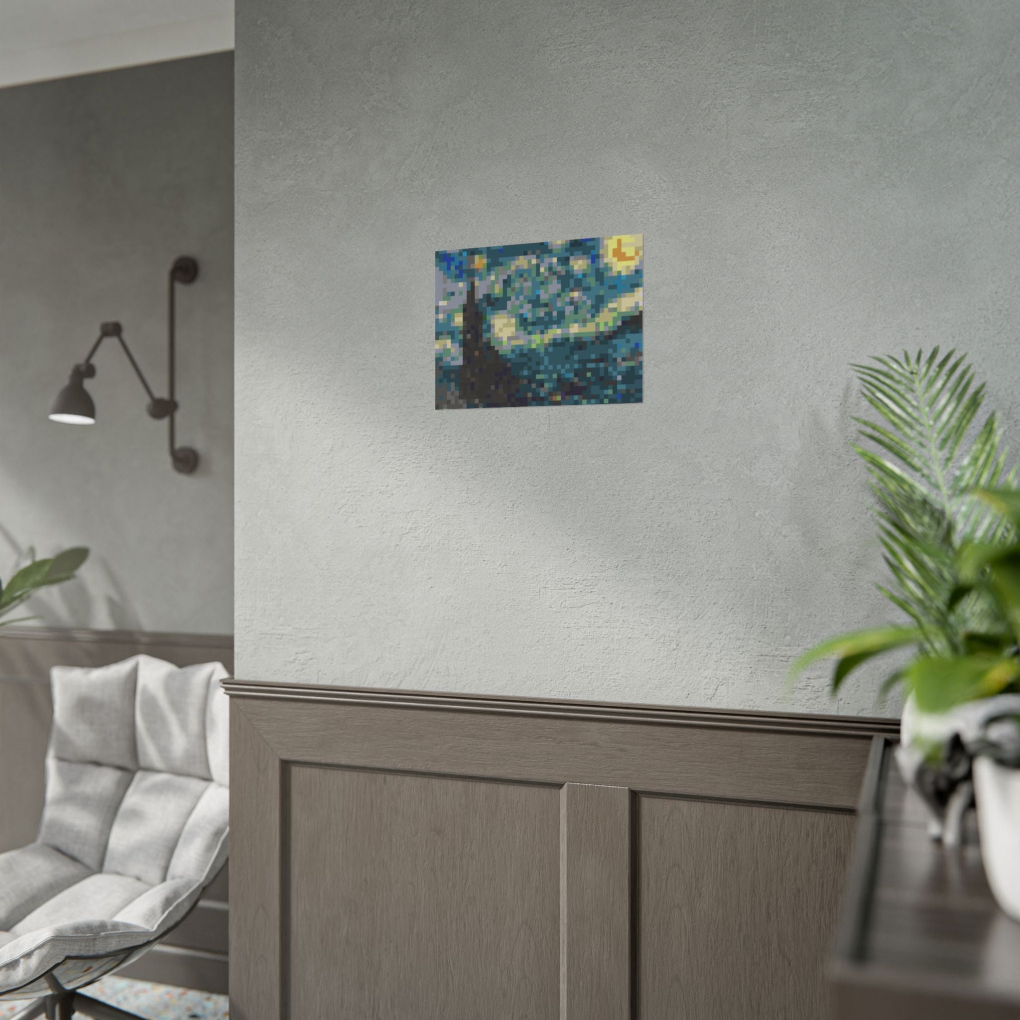 Starry Night Pixel-Style Rolled Art Print