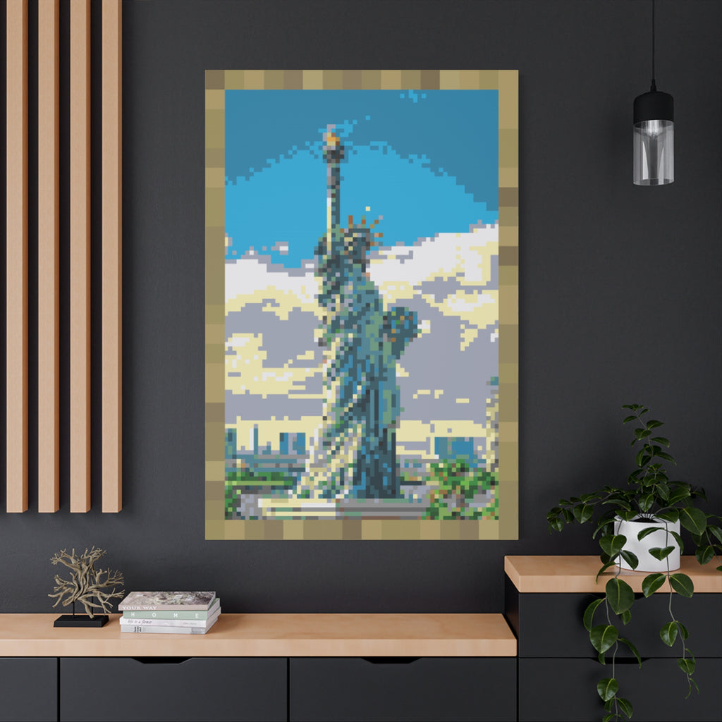 Statue of Liberty Pixel-Style Matte Canvas Print