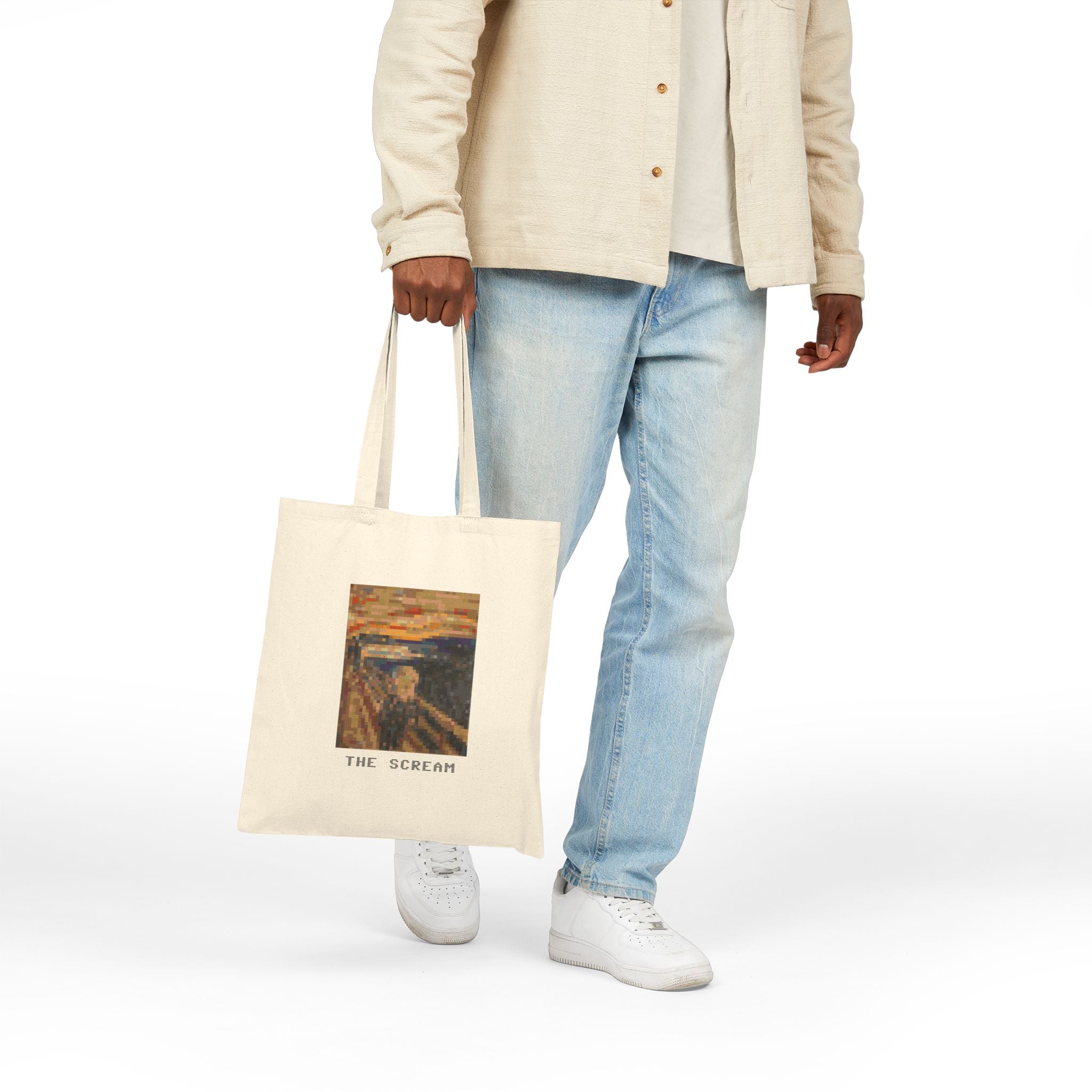 The Scream Pixel Art Tote Bag — Famous Artwork Canvas Tote