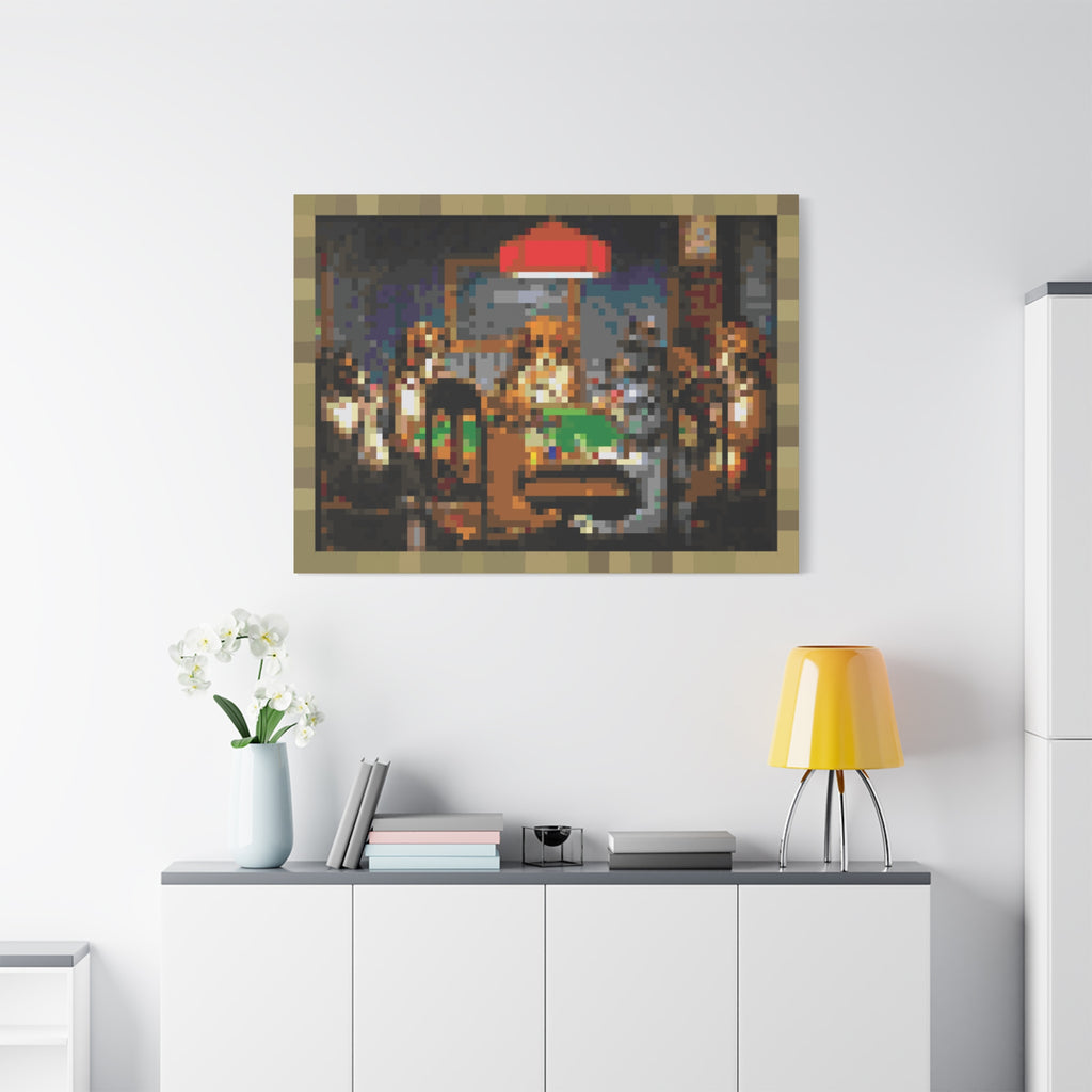 Dogs Playing Poker Pixel-Style Matte Canvas Print