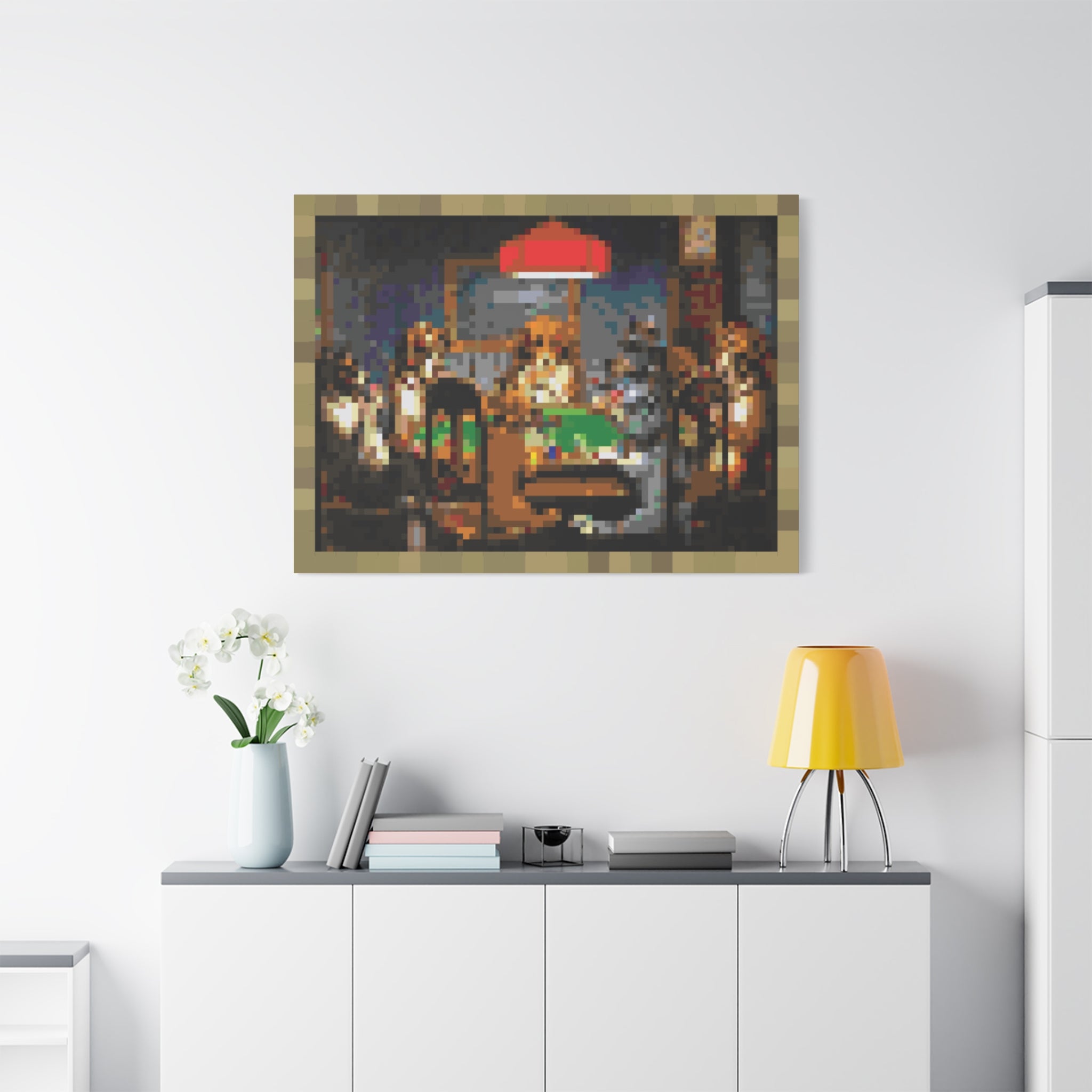 Dogs Playing Poker Pixel-Style Matte Canvas Print