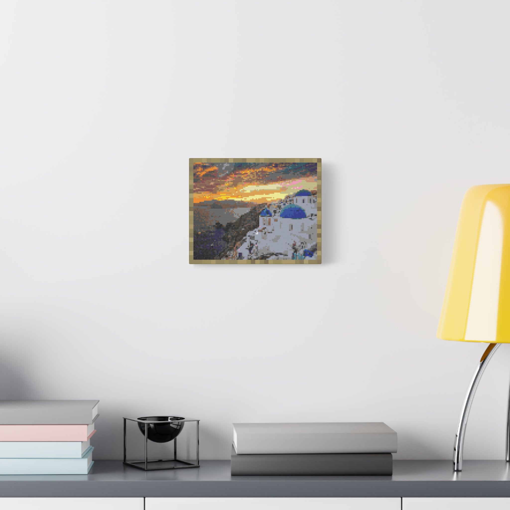 Santorini Sunset Pixel-Style Matte Canvas Print