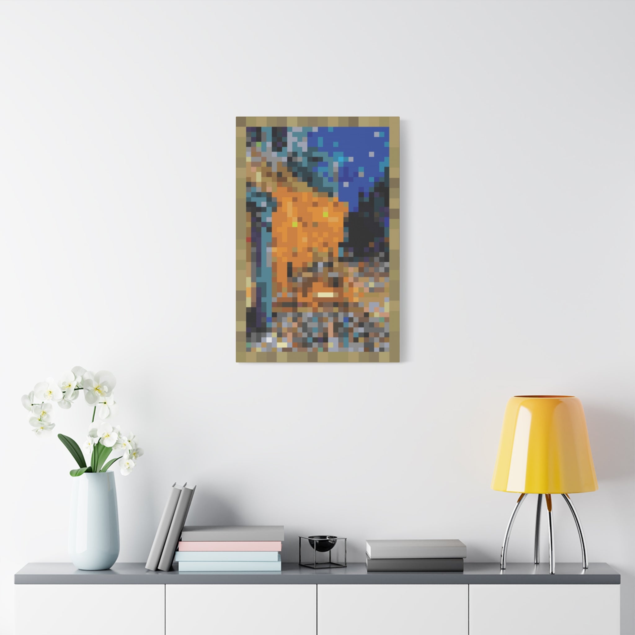 Cafe Terrace at Night Pixel-Style Matte Canvas Print