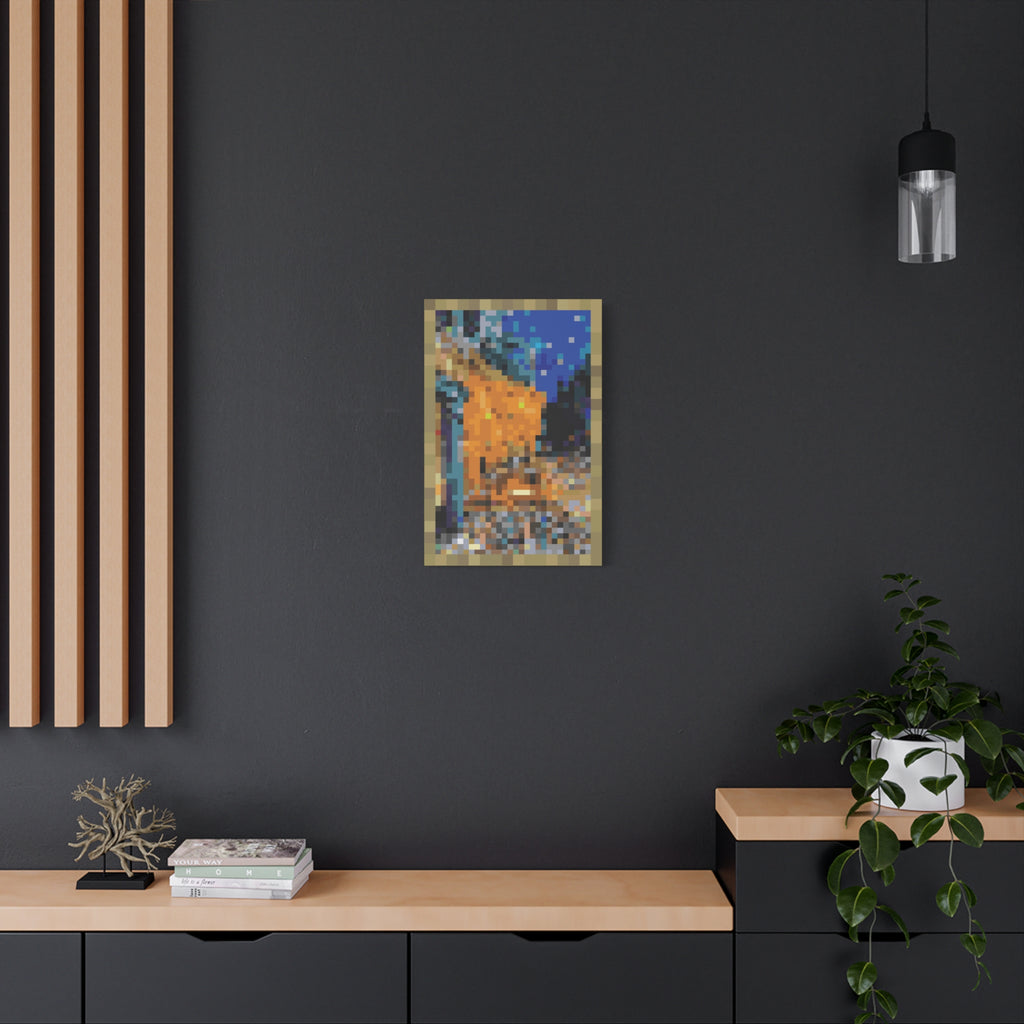 Cafe Terrace at Night Pixel-Style Matte Canvas Print