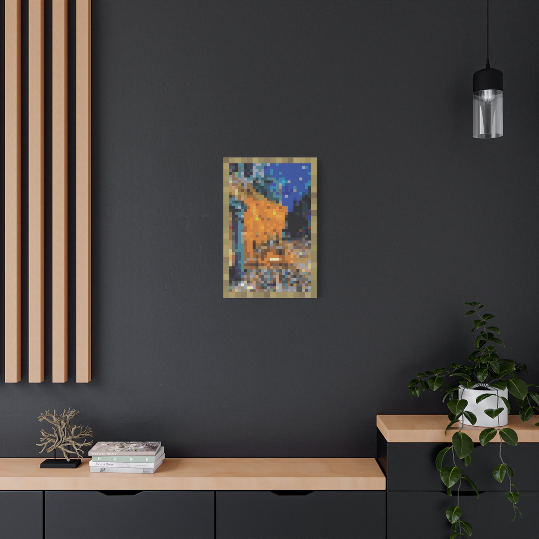 Cafe Terrace at Night Pixel-Style Matte Canvas Print
