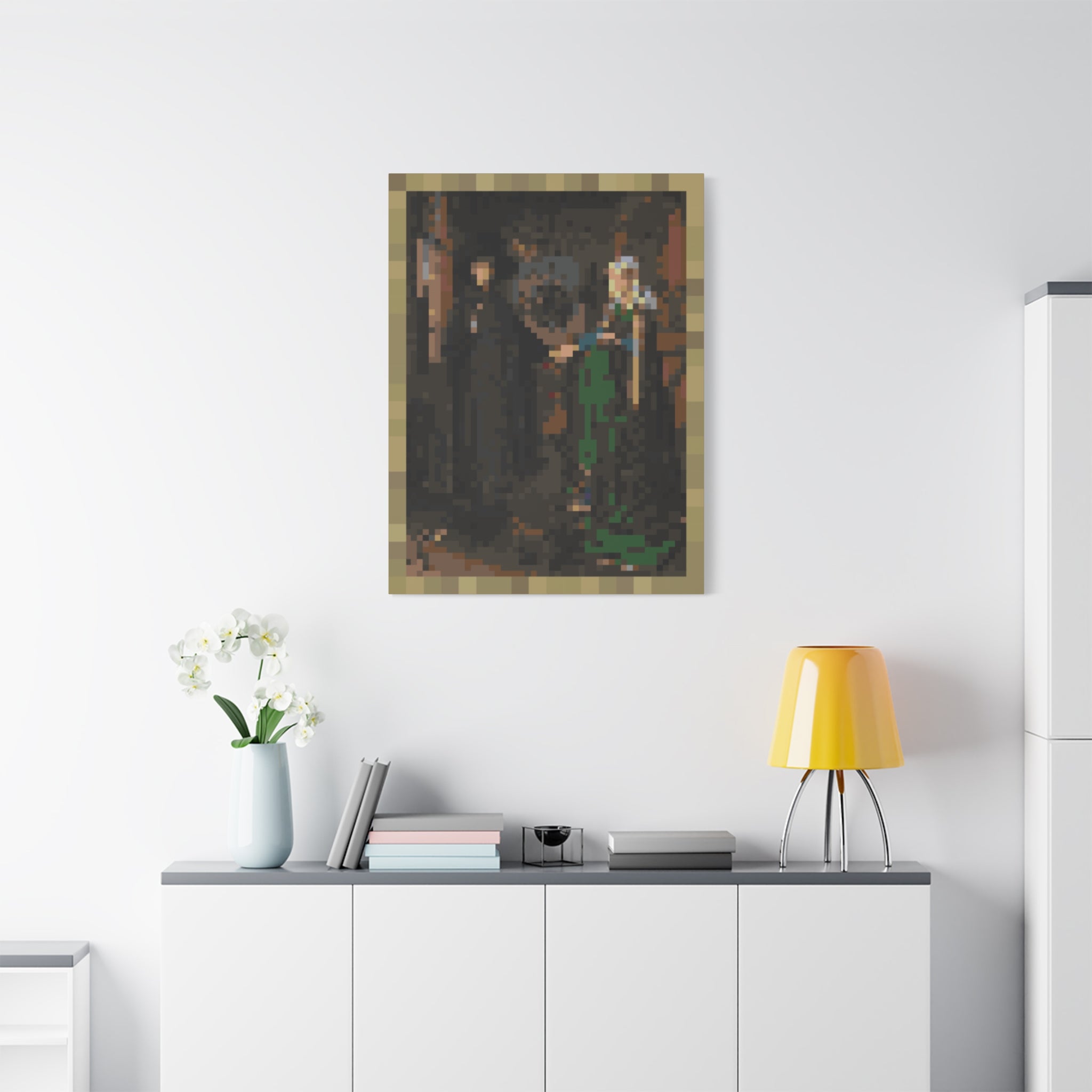 The Arnolfini Portrait Pixel-Style Matte Canvas Print