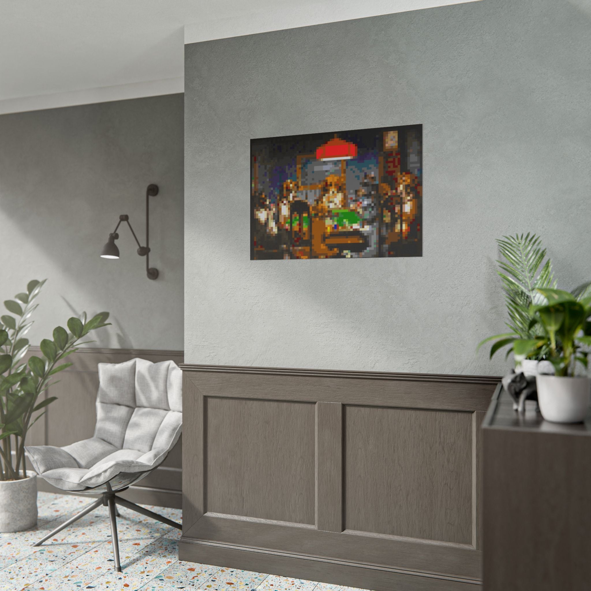 Dogs Playing Poker Pixel-Style Rolled Art Print