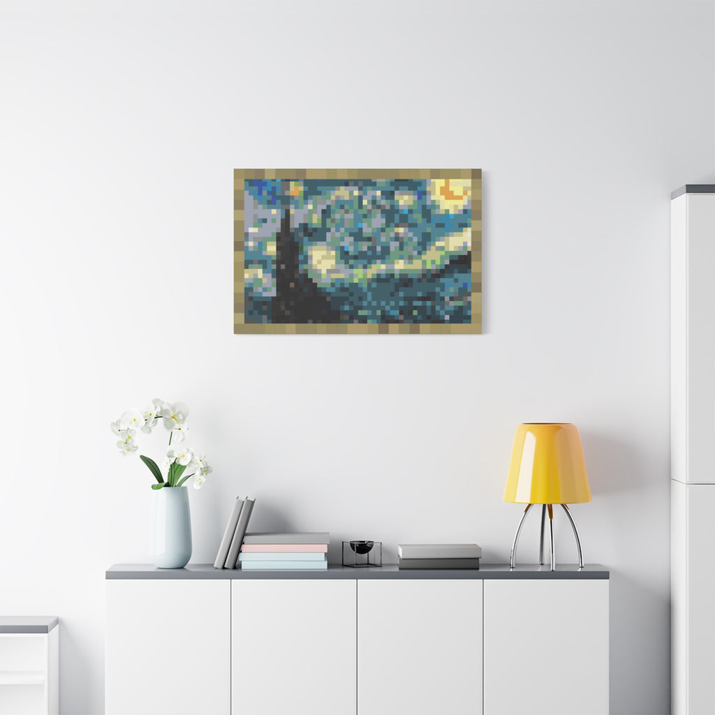 Starry Night Pixel-Style Matte Canvas Print