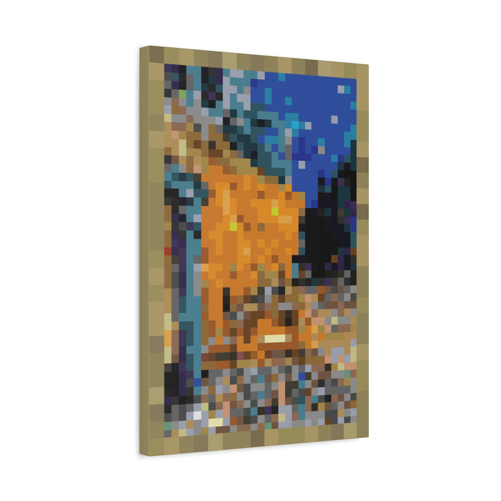Cafe Terrace at Night Pixel-Style Matte Canvas Print