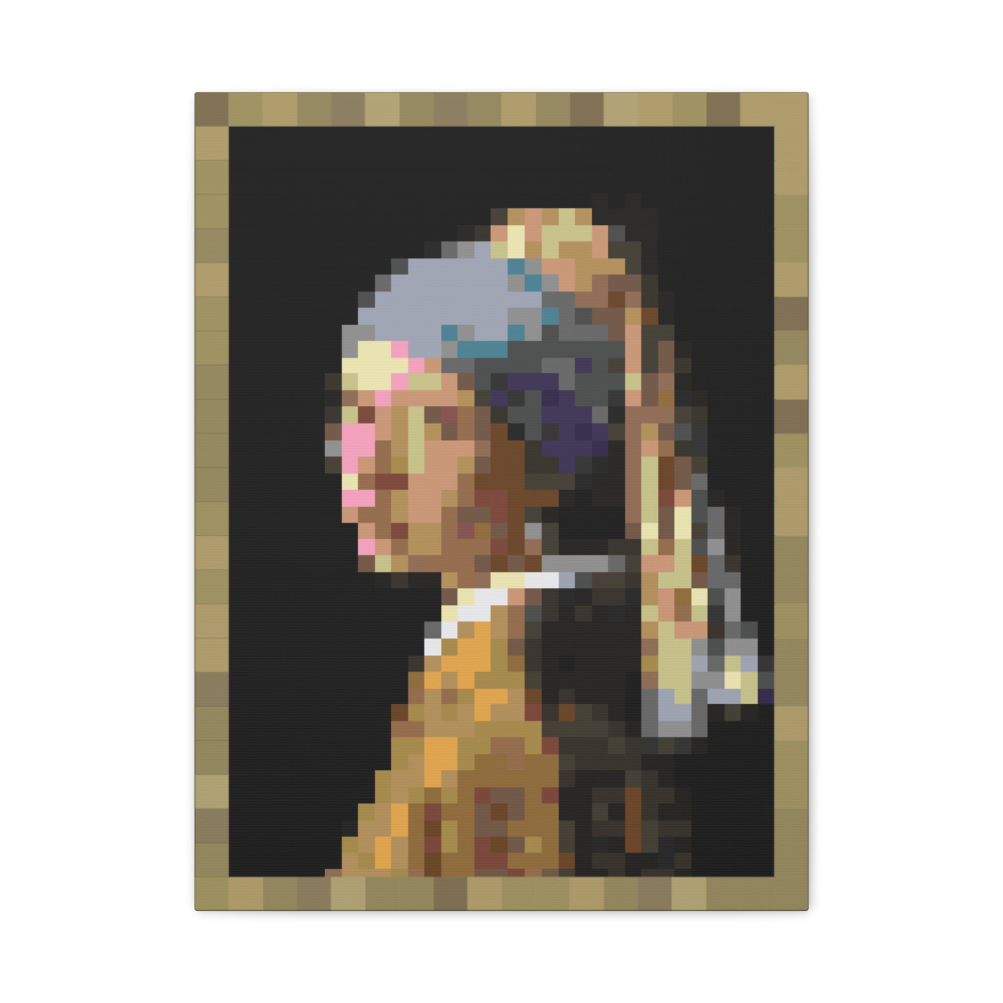 Girl with a Pearl Earring Pixel-Style Matte Canvas Print