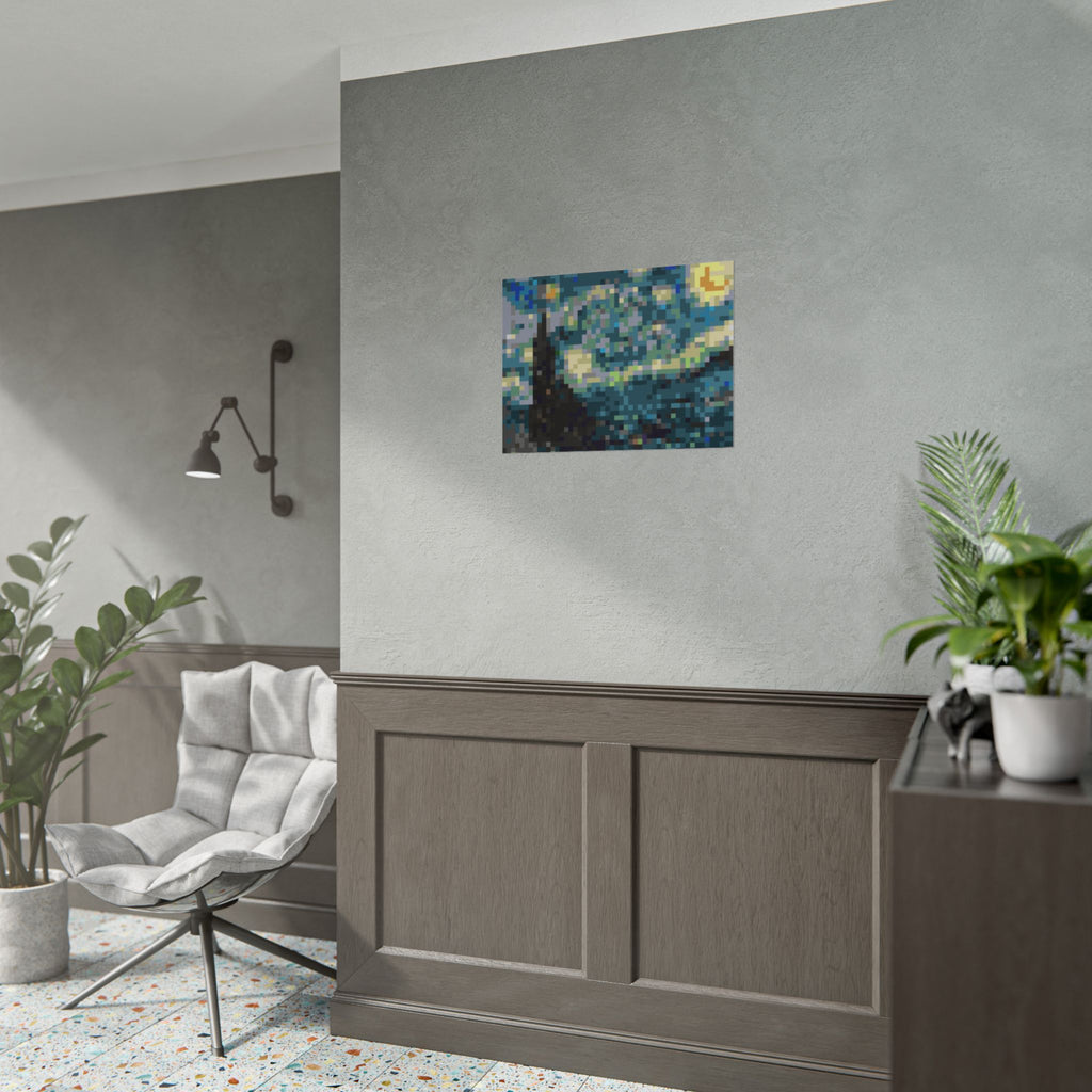 Starry Night Pixel-Style Rolled Art Print