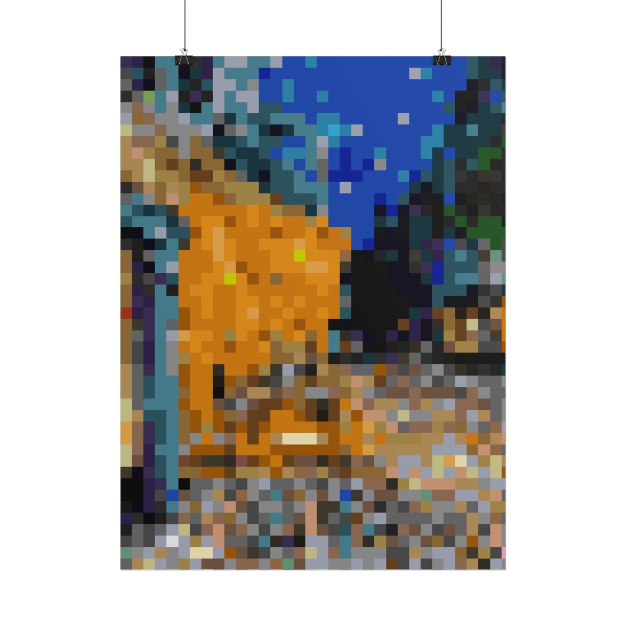 Cafe Terrace at Night Pixel-Style Rolled Art Print