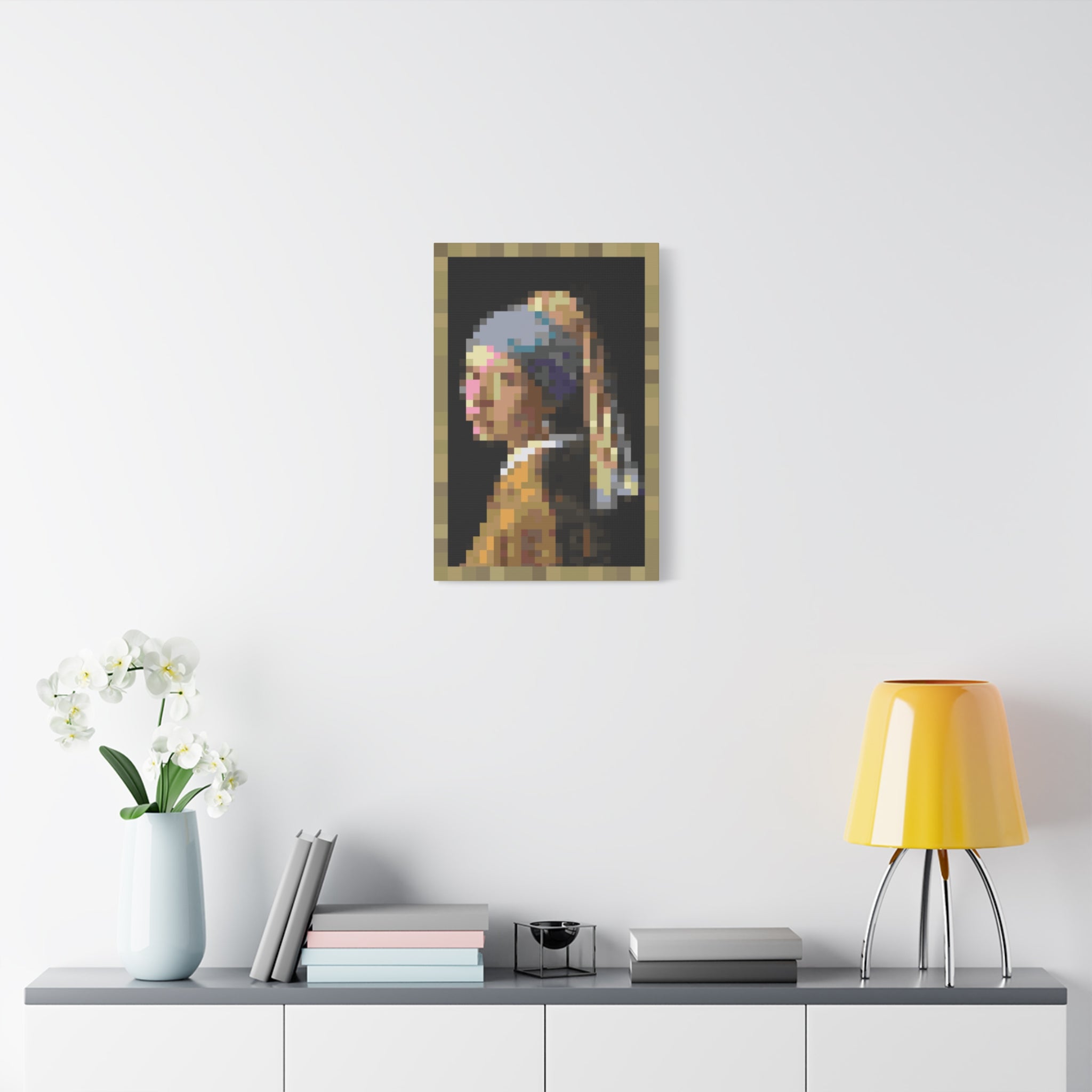 Girl with a Pearl Earring Pixel-Style Matte Canvas Print